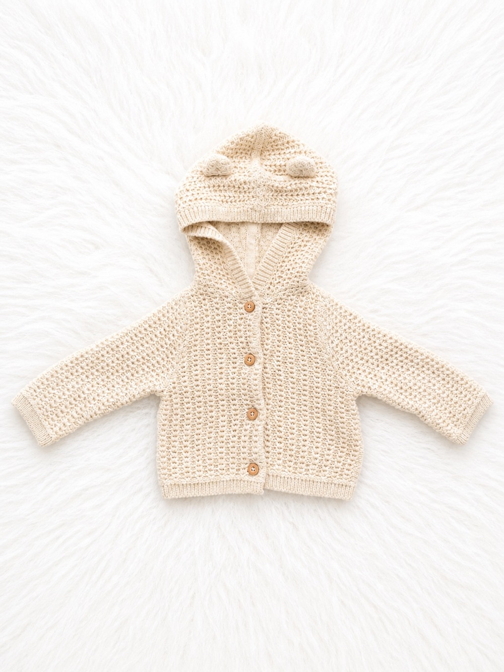 Tommy Bahama Baby Knit Hoodie Sweater 0-3M Cream Bear Ear